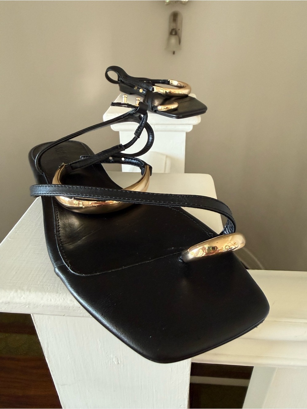 Steve Madden Black Odyssey Strappy Women's Sandal with Gold Accents